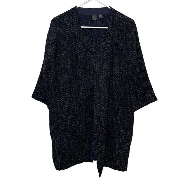 The Fisher Project Womens Boucle Jacket M Navy Open Front 3/4 Sleeve Collarless - Picture 1 of 8